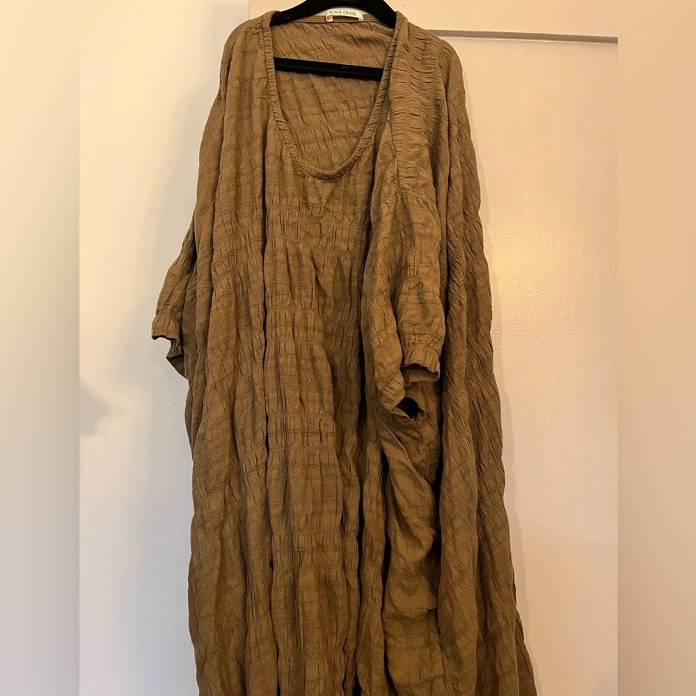 Black Crane coverup olive green tunic dress, size small
